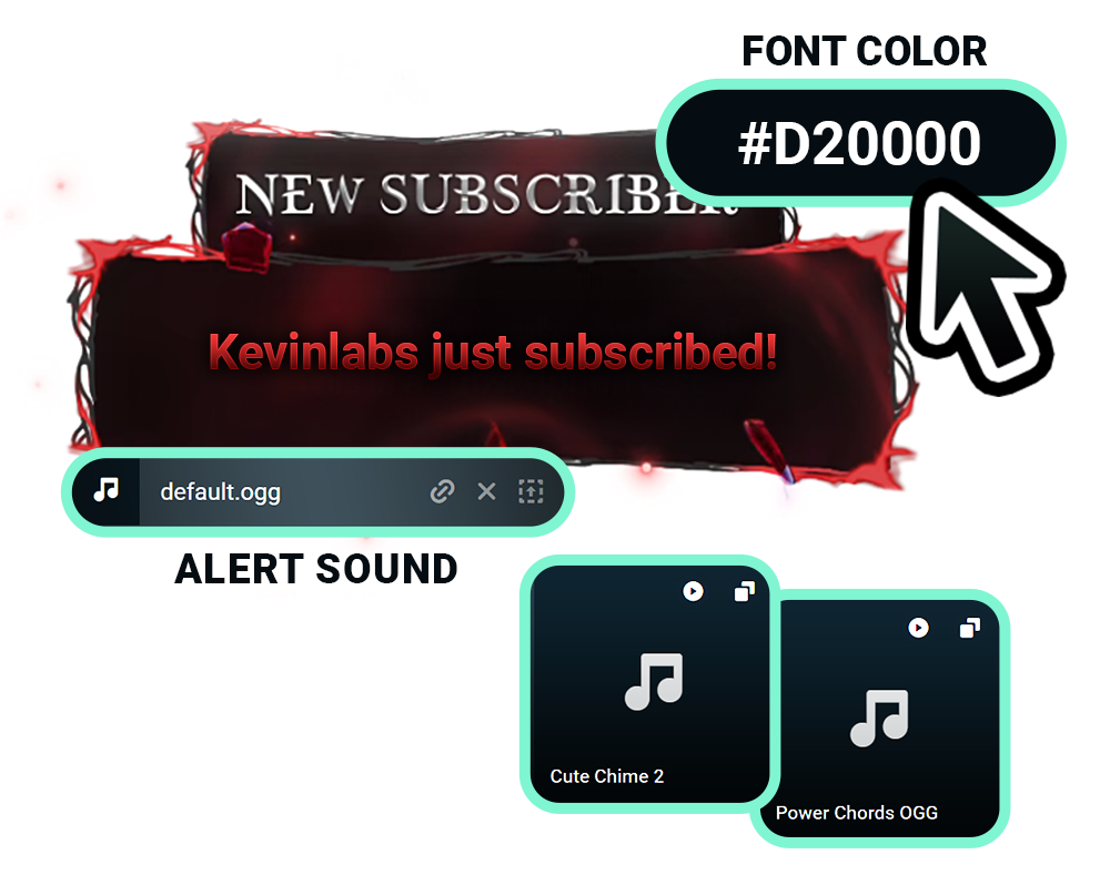 Red new subscriber alert box with color and sound options.