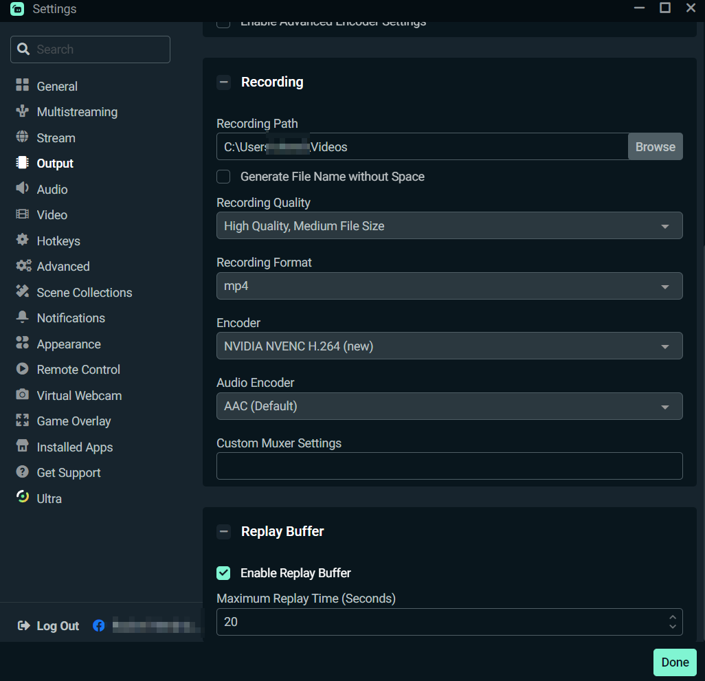 output settings in streamlabs desktop