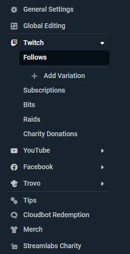 Streamlabs Alert Box settings by platform dropdown