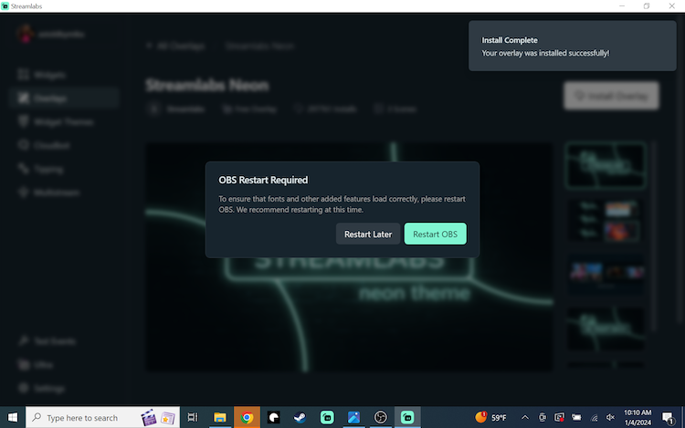 OBS restart option