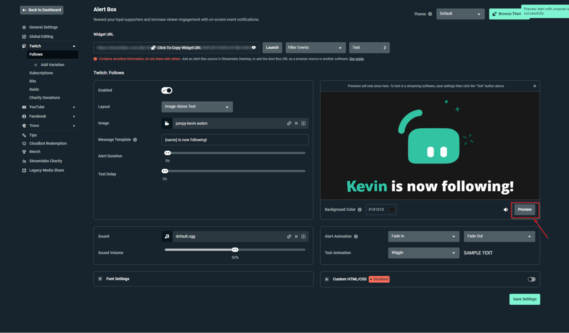 Example of Alert Box preview