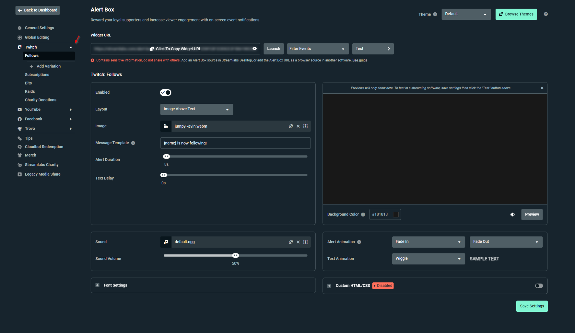 Streamlabs Alert Box customization options