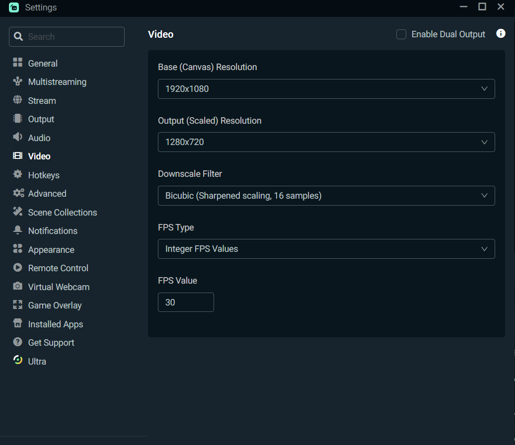 streamlabs desktop vide quality and resolution settings