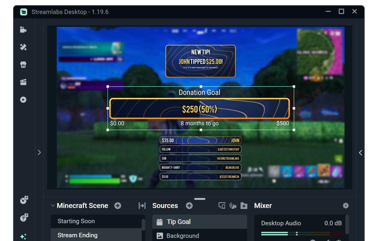 Goals in Streamlabs Desktop that match overlay