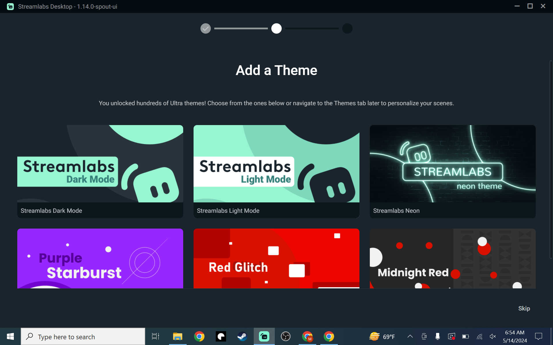 add a theme in streamlabs desktop