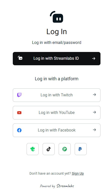 Streamlabs Login Options