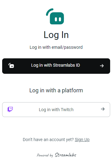 Screenshot of Streamlabs Console Log In Screen