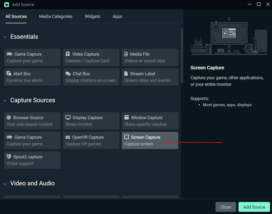 adding a window capture in streamlabs desktop