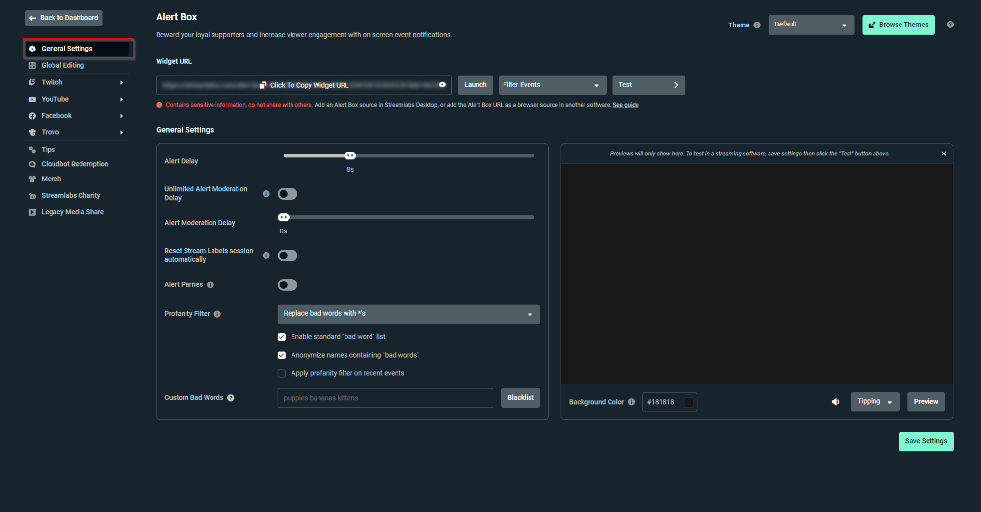 streamlabs dashboard alert box general settings