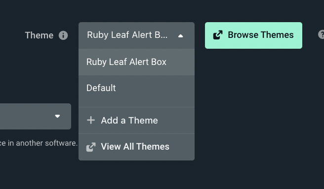 Streamlabs Alert Box theme selection dropdown