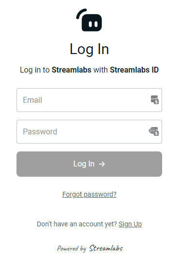 Screenshot of Streamlabs ID Email and Password Screen