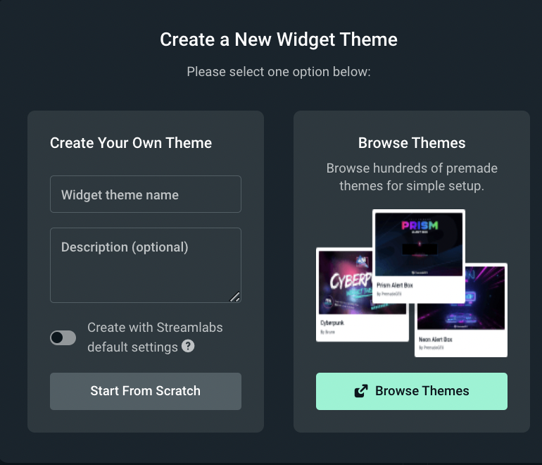 Streamlabs Alert Box create a new widget theme popup