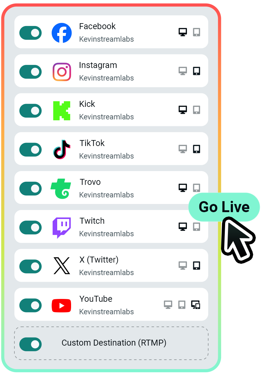 Go Live toggle in Streamlabs Desktop with platform icons