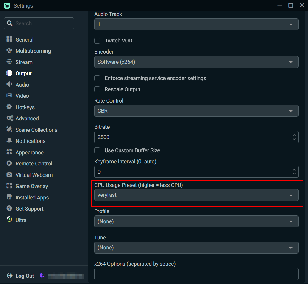 cpu usage preset in streamlabs Desktop