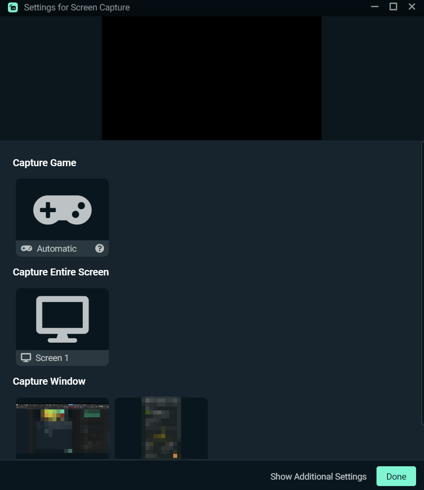 preview and settings of window capture in streamlabs desktop